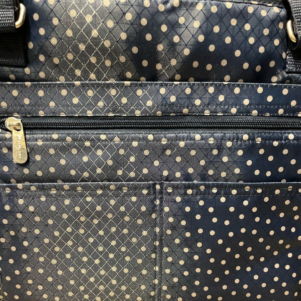 Take Two Tote - never used, blue with white polka dots.  Tote to back pack.